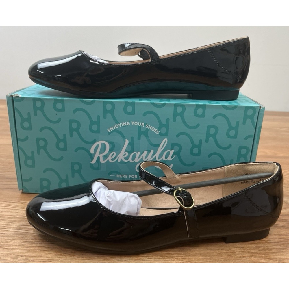 Rekayla Black Faux Patent Leather Mary Jane Ballet Flats Women's Size 7 NEW